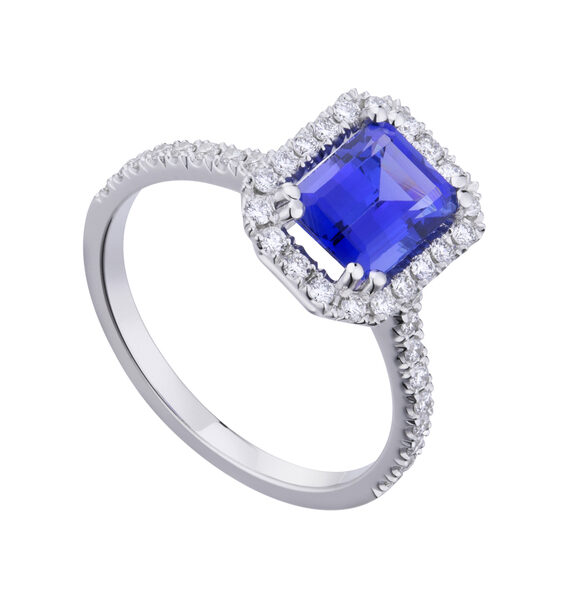 ANELLO TANZANITE OTTAGONALE 9×7 E DIAMANTI