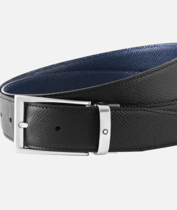 CINTURA REVERSIBILE IN PELLE NERA/BLU 35 MM